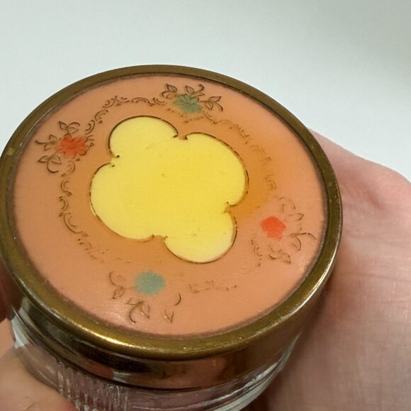 Vintage Art Deco MCM Powder Glass Jar Trinket Metal Lid Grannycore Lot of 2 - Picture 6 of 16